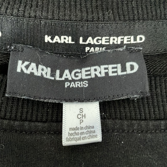 Karl Lagerfeld, Gold Tone Sunglasses on Black long sleeve Top, Size PSmall - Picture 5 of 9